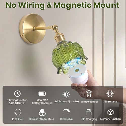 Vintage Battery Operated Wall Sconces: Set of 2 Rechargeable Wireless Light - Image 6