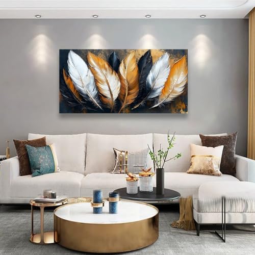 Abstraction Pictures Canvas Wall Art for Living room Office Bedroom Wall Decor,Feather Wall Art Print Paintings Modern Autumn White Yellow Feather Artwork Waterproof Ready to Hang-20x40inch - Image 3