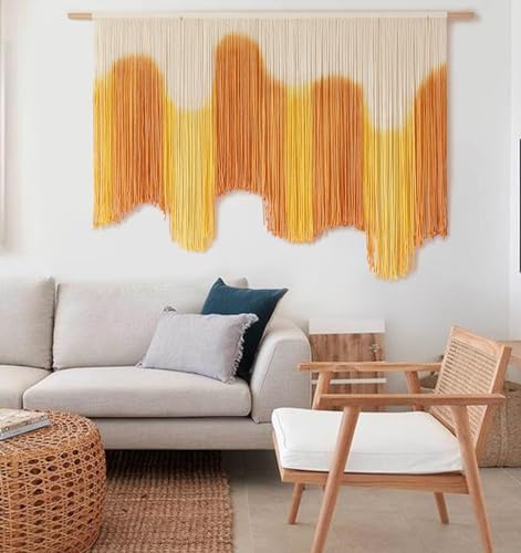 IOWER Macrame Wall Hanging Yellow Dip-Dyed Large For Living Room Boho Macrame Wall Decor 59" Wx37 L - Image 3