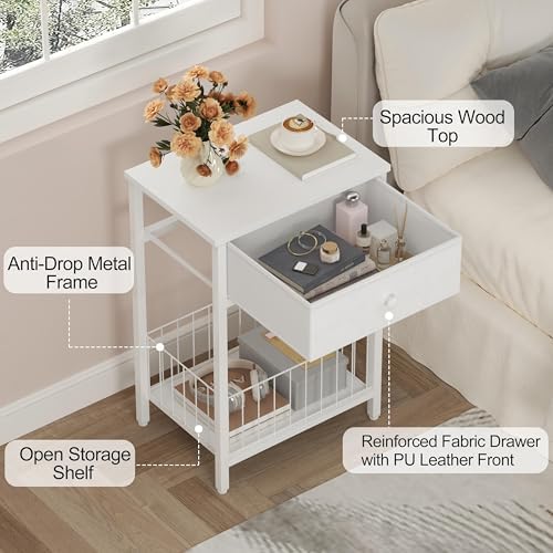 White Small nightstand, White Nightstand, Side Table for Small Spaces, 2 Tiers Storage Shelves End Table, Night Stand for Living Room, Bedroom, Dorm LNT0061W - Image 4