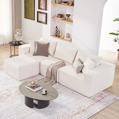 Weture 107.4" Modular Bnoeless Couch, Convertible Sectional Couch, Beige - Image 4