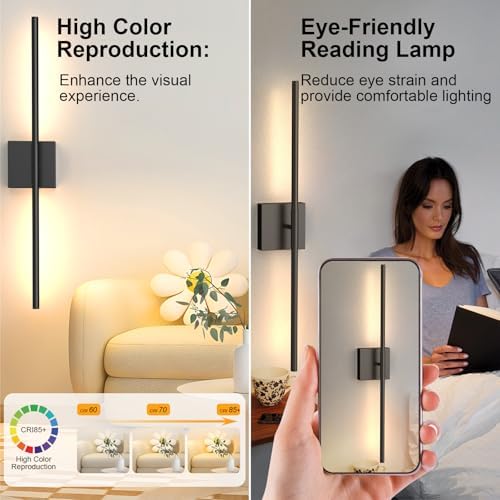 Tartek Battery Operated Wall Sconces Set of Two, Rechargeable Wall Lights with Remote Control, Dimmable 3000K-6000K LED Wall Lamp, 360°Rotate, Long Wireless Sconces for Living Room, Bedroom - Image 6