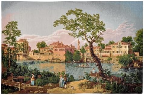 AureoMadis Victorian Fine Art Tapestry Wall Hanging, Vintage Venetian Cityscape Landscape, TC Backed Woven Fabric Wall Decor with Dual Rod Pockets, 41.5 x 27 Inch (Pastel：Venetian Village Scene) by Unknown