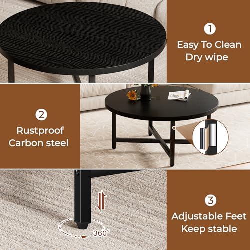 Round Coffee Table, 31.5" Black Coffee Table, Coffee Tables for Living Room - Image 5