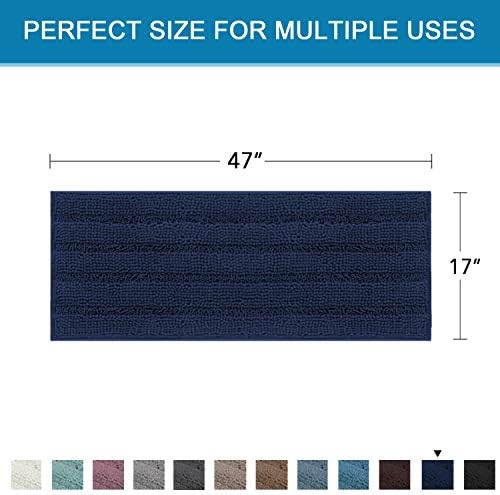 H.VERSAILTEX Bath Rugs for Bathroom Non Slip Bath Mats Extra Thick Chenille Striped Bath Rug Runners 47" x 17" Absorbent Fluffy Soft Shaggy Mats Dry Fast Plush Area Carpet for Bath Room - Navy - Image 2