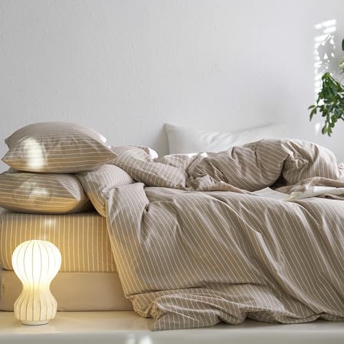 MooMee Striped Duvet Cover Set 100% Washed Cotton Linen Like - Image 6