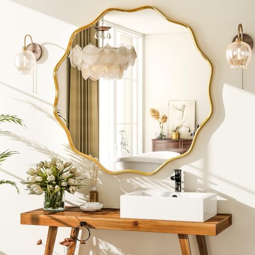 VooBang Gold Scalloped Circle Mirror, 36" Wavy Edge Round Wall Mirror - Image 6