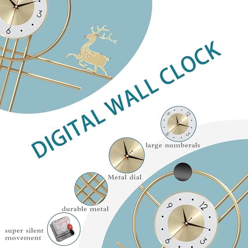 Modern Gold Wall Clock Large Decorative Deer Wall Clock, Minimalist Geometric Metal Art Hanging Clock for Living Room, Entryway, Office, Fireplace Decor, Silent Non-Ticking Battery Operated 23x38'' - Image 5