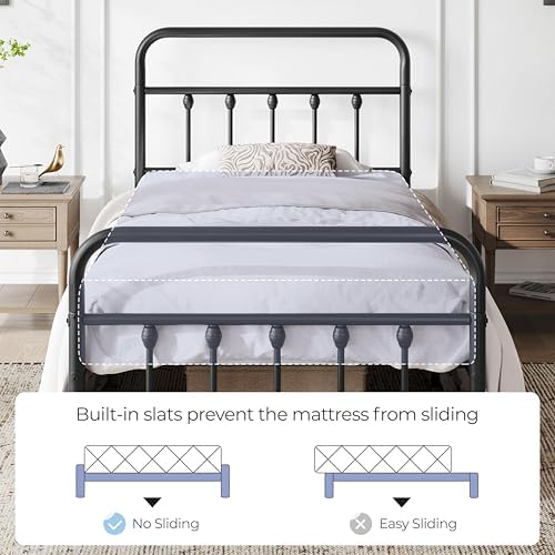 Yaheetech Twin XL Metal Platform Bed Frame, Victorian Headboard & Footboard - Image 4