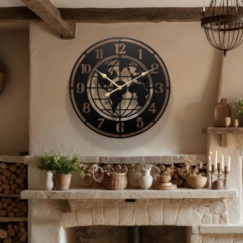 Large World Map Wall Clock,28" Wooden Minimalist Modern Clock - Image 2