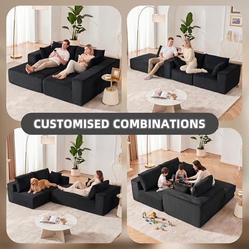 Weture 108" Boneless Couch with Chaise, Modular Sofa with Deep Seat, Black - Image 5