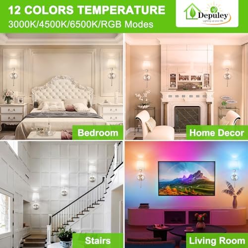 Depuley Battery Operated Wall Sconce: Set of 2 Wireless Wall Lights with Remote for Bedroom - Rechargeable 15 Colors 19.9" Wall Lamp for Living Room Hallway Decor - Image 3
