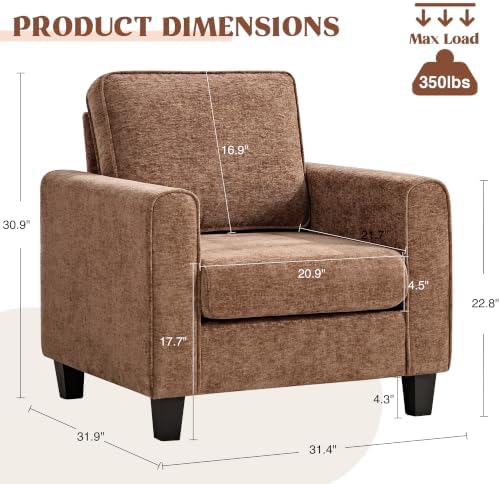 Accent Chair for Living Room, Mid Century Modern Upholstered Living Room Chair, Chenille Reading Armchair for Apartment, Waiting Room, Office, Brown - Image 2