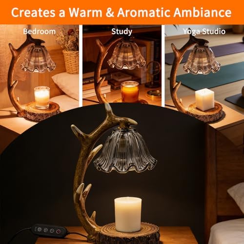 BAUSATZ Candle Warmer Lamp, Candle Light Warmer, Candle Lamp Warmer, Candle Warmer with Timer, Birthday Gifts (Resin Reindeer Antler Design) B - Image 6