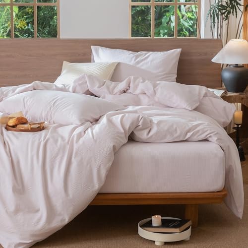 MooMee Striped Duvet Cover Set 100% Washed Cotton Linen Like Full - Image 6