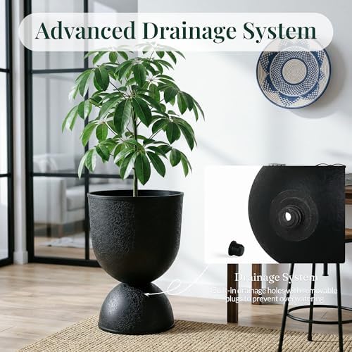 KOL 23 Inch Tall Planters, Black Plastic Urn Planters, 1 Pack - Image 6