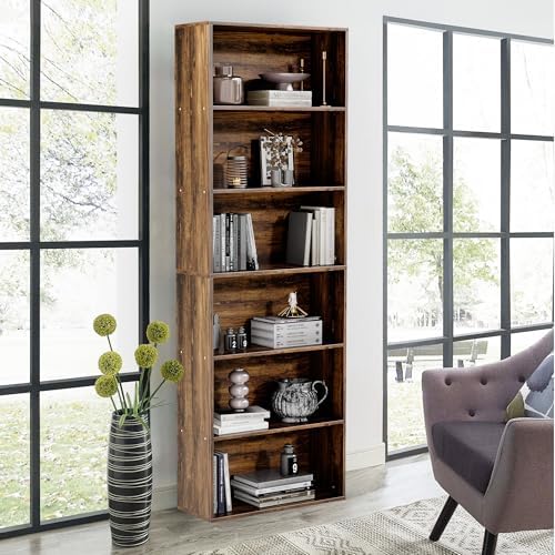 GRUSIGN 71" Tall 6-Tier Bookshelf, Large Open Display Bookcase with Ample Storage, Floor Standing Book Shelf for Living Room, Home Office, Bed Room, Brown by GRUSIGN