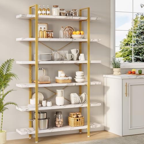 OtterOasis Bookshelf Set of 2, Heavy Duty 6-Tier Industrial Bookcase, 47" Wide Wood Bookshelf for Home Office, 120lbs Shelf Capacity, Open Display with Horizontal Shelf for Living Room Bedroom, White - Image 6