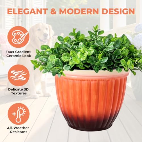 Autodaya 15" Large Planters For Outdoor Plants Set Of 2 Plastic Flower Pots - Image 6