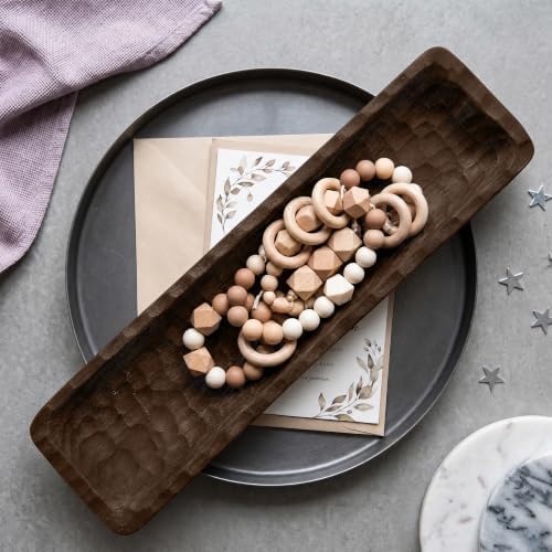 Oakrain Large Wood Dough Bowl, 30" Extra Long Rustic Decorative Bowl, Brown - Image 6