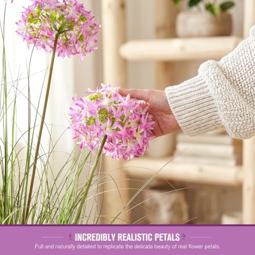 Ttranewsoo Pink Artificial Grass Plant, 35.4 Inch Tall Faux Potted Greenery with Fabric Flowers, UV Resistant Floor Plant for Indoor and Sheltered Outdoor Decor, 1 Pack - Image 5