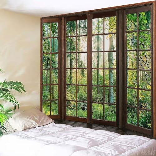 Green Forest Window Tapestry Natural Scenery Tapestry for Bedroom 93"x 71" - Image 2