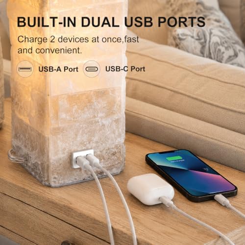 Scenekoy Alabaster Table Lamps with Night Light, Bedside Lamp with USB A+C - Image 5