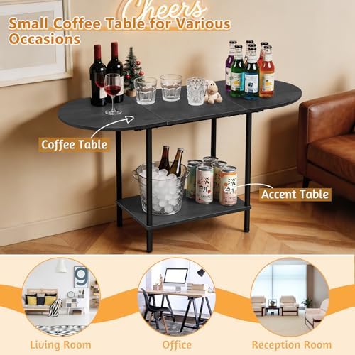 Small Coffee Table,35.4'' Oval Coffee Table with Storage Shelf & Metal Frame,Low Cocktail Tea Accent Table for Apartment,Modern Mid Century Small Living Room Table,Dark Gray - Image 5