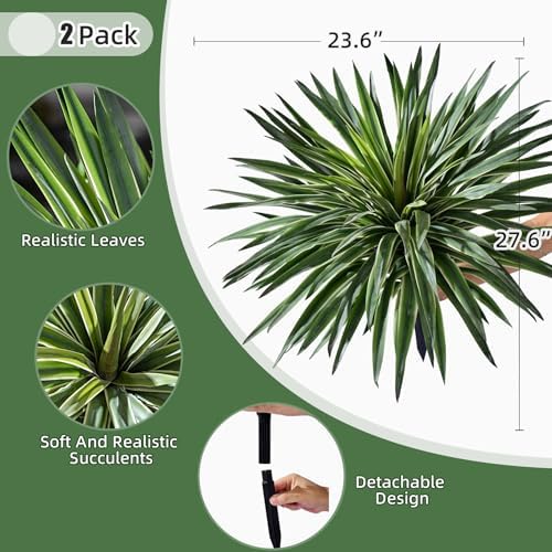 Artificial Agave Plant Fake Agave Planters for Indoor Outdoor Faux Agave Plants Real Touch Realistic Greenery for Home Living Room Office Bathroom Garden Front Porch Patio Decor (21inch-2 Pcs White) - Image 2