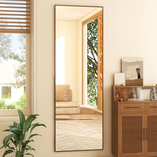 GLSLAND 59"x16" Full Length Mirror Full Body Mirror Freestanding Hanging or Leaning Rectangle Floor Mirror Aluminum Alloy for Bedroom Bathroom Living Room,Black by GLSLAND