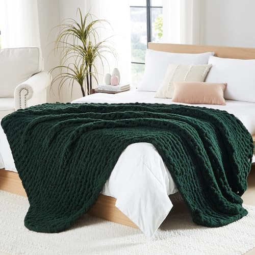 L'AGRATY Chunky Knit Throw Blanket for Couch, 60 x 80 Inches, Olive Green by LAGRATY