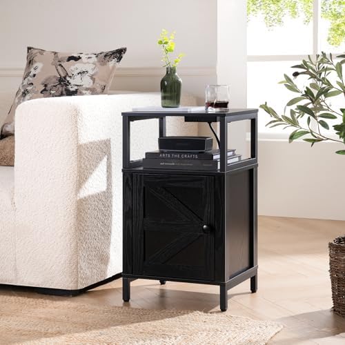 Yoobure Farmhouse Nightstand with Charging Station, Night Stand Barn Door - Image 2