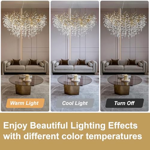 YUYI 47" Modern Crystal Chandelier, 14-Light Gold Tree Branch Chandelier, Round Chandeliers for Dining Room, Living Room, Foyer, Entryway, Kitchen, Bedroom, Luxury K9 Crystal Raindrop Light Fixture - Image 5