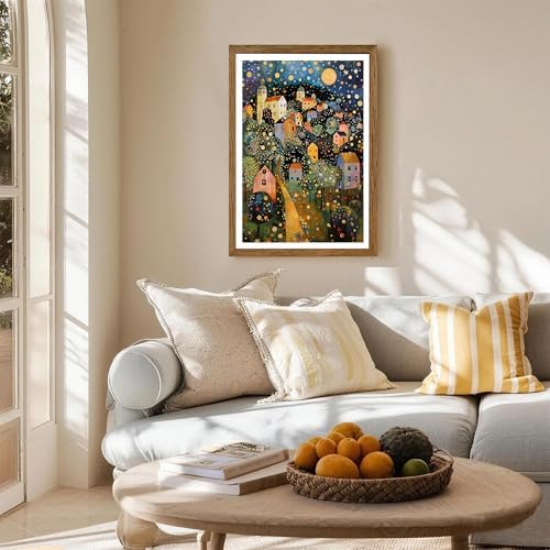 AVECCO Gustav Klimt Style Village Night Wall Art Framed Canvas 20x30 inch - Image 2