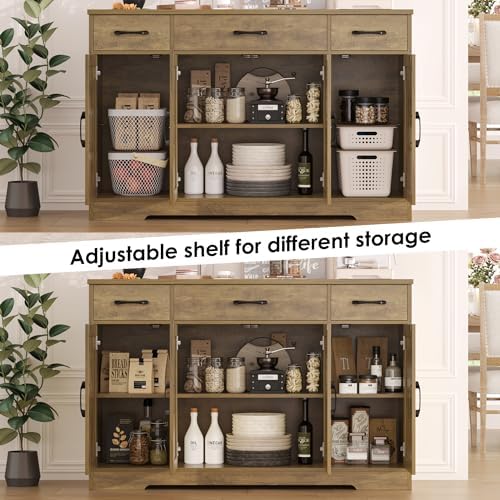 HOSTACK Kitchen Buffet Sideboard Storage Cabinet, Coffee Bar Cabinet, Brown - Image 6