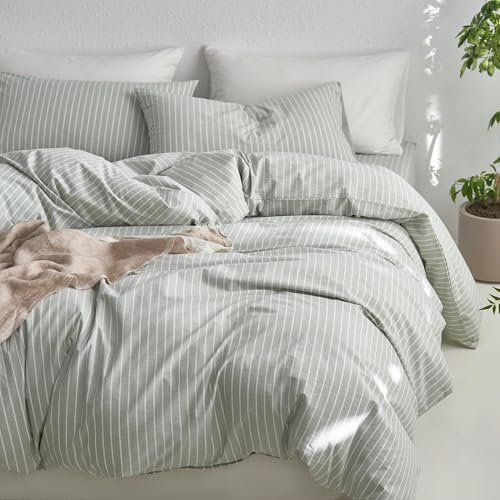 MooMee Striped Duvet Cover Set 100% Washed Cotton Linen Like Super King - Image 5