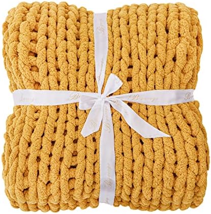 Bigacogo Chunky Knit Throw Blanket for Couch, 51x63 inches, Mustard Yellow - Image 7