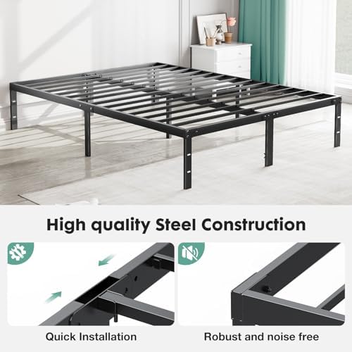 Sweetcrispy Full Bed Frame - 14 Inch Metal Platform Bed Frames for Full Size with Storage Space Under Frame, Sturdy Steel Slat Support, No Box Spring Needed - Image 5