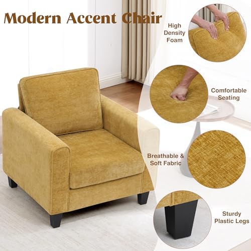 Accent Chairs Set of 2 for Living Room, Mid Century Modern Upholstered Living Room Chair, Chenille Reading Armchair for Apartment, Waiting Room, Office, Yellow - Image 5
