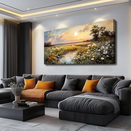hyidecorart Vintage Farmhouse Wildflower Wall Paintings Canvas Wall Art for Living Room Wall Decor for Bedroom Office Decorations Nature Landscape Picture Artwork Aesthetic Home Decor Ready To Hang - Image 3