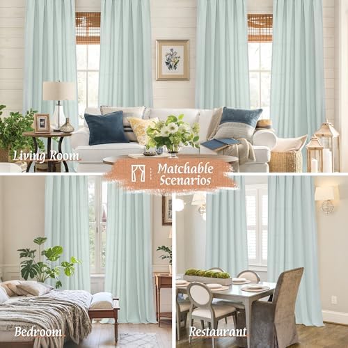 LAMIT Light Blue Linen Curtains 72 inch Length for Living Room, 2 Panels - Image 6