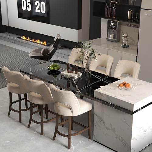 VKNOW Bar Stools Set of 2, 26" Fabric Counter Height Bar Stools, White - Image 3