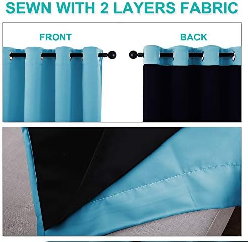 NICETOWN 100% Blackout Curtains 54 inches Long, Teal Blue, 1 Pair, 42 inches Width Each Panel, 2 Thick Layers Completely Blackout Window Treatment Thermal Insulated Lined Drapes for Small Window - Image 5