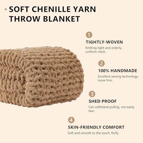 L'AGRATY Chunky Knit Throw Blanket for Couch, 60'' x 80'' Knit Throw, Tan - Image 2