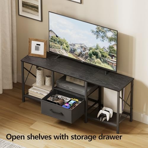 JARHETUN TV Stand with Fabric Drawer, Entertainment Center for 50 55 Inch TV, Industrial TV Console Table with Open Storage Shelves for Living Room, Bedroom, Black - Image 4