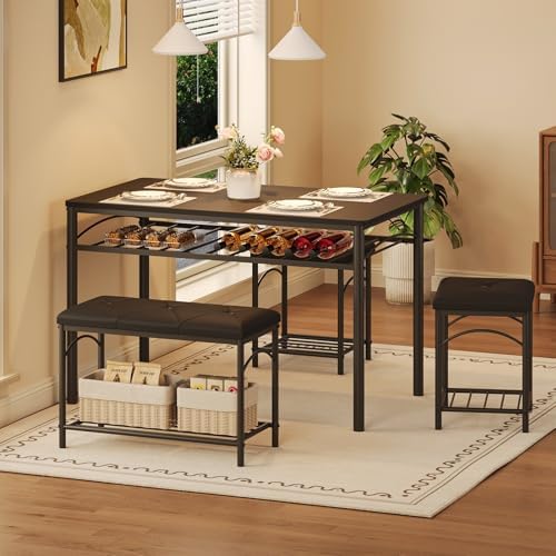 GarveeHome Dining Table Set for 4 with Upholstered Benches and 2 Stools, Modern Space Saving Kitchen Breakfast Table, Ideal for Small Kitchens, Apartments, Studios, and Compact Living Spaces - Image 4