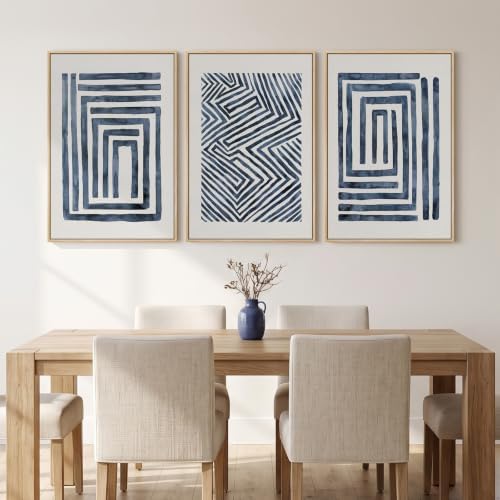 Large Framed Blue White Abstract Wall Art for Living Room, 3 Piece 24x36 In - Image 4
