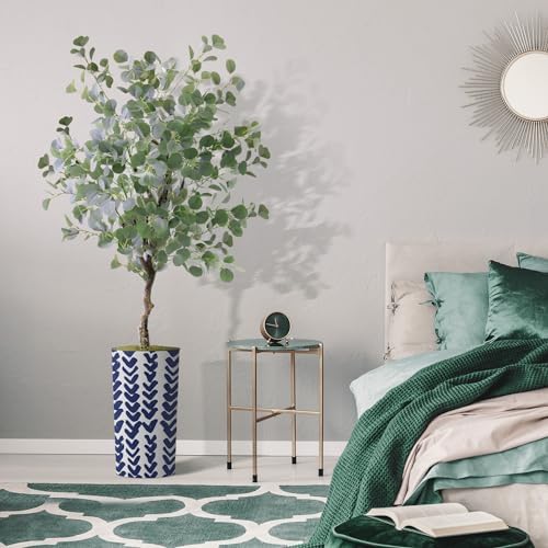 Artificial Tree in Pattern Planter, Fake Eucalyptus Silk Tree for Indoor and Outdoor Home Decoration - 66" Overall Tall (Plant Pot Plus Tree) - Image 5