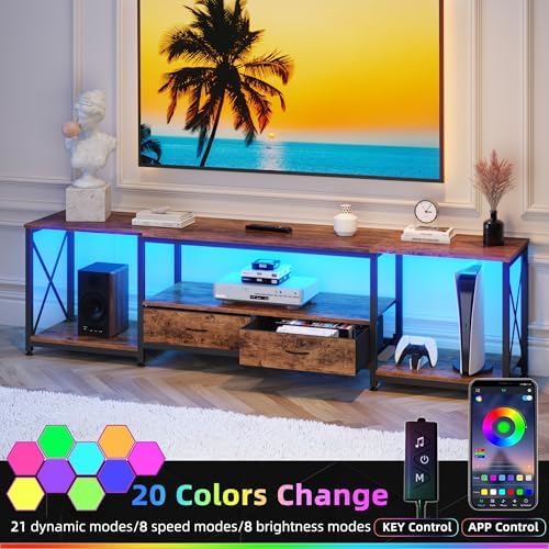 GYIIYUO TV Stand with Fabric Drawers for 80 85 Inches TV - Entertainment Center and Industrial TV Console Table with Open Storage Shelves for Living Room, Bedroom- 79.1" Rustic Brown - Image 4