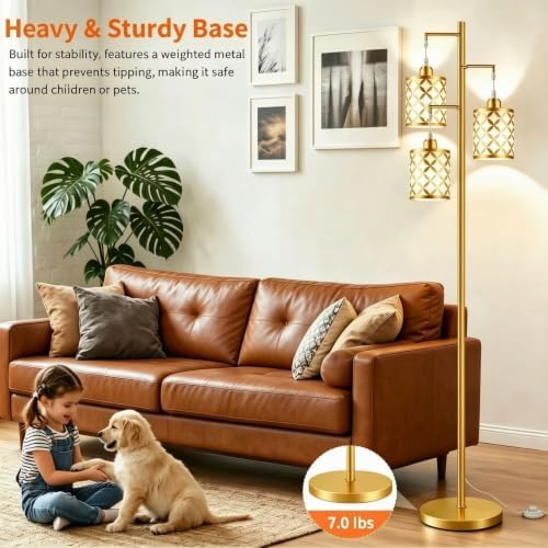 72" Dimmable Floor Lamp with Remote & Timer, Modern Industrial Standing Lamp for Living Room Bedroom, 3 Individually Controlled Heads, 2 Height Options, 3 x 800LM LED Bulbs Included - Gold - Image 6